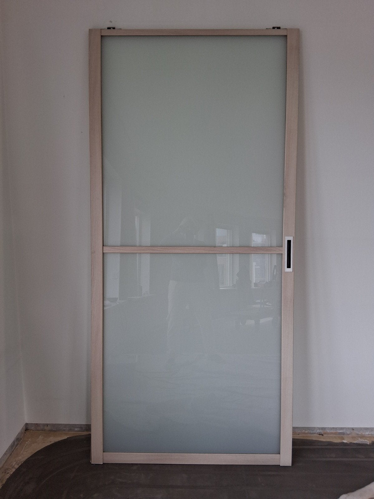 Schuifdeur met gelaagd glas en rail, Ophalen, Hout, 75 tot 150 cm, Schuifpui