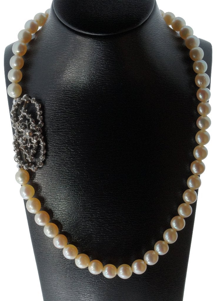 Diamant goud slot hanger fraaie parel ketting antiek vintage, Ophalen of Verzenden, Goud, Ketting, Met edelsteen