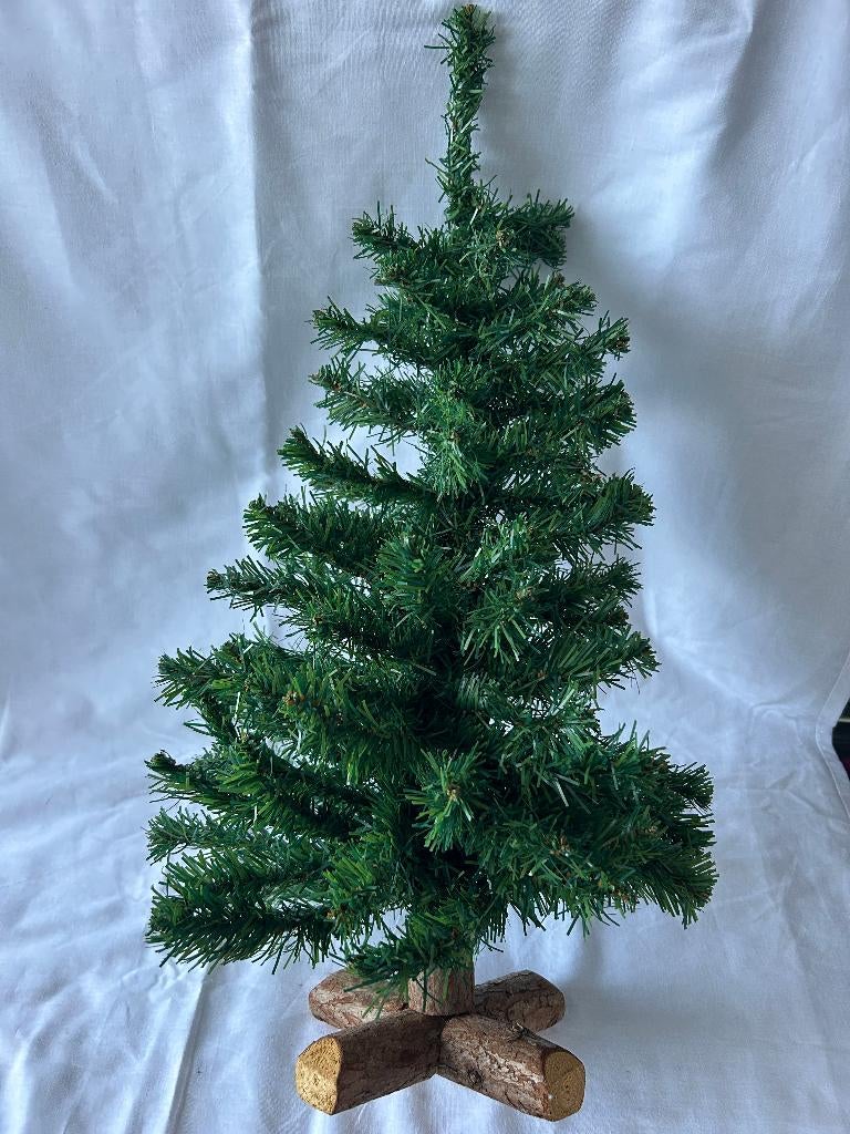 Groen kerstboompje met houten voet/poot 60 cm hoog, Ophalen of Verzenden, Gebruikt