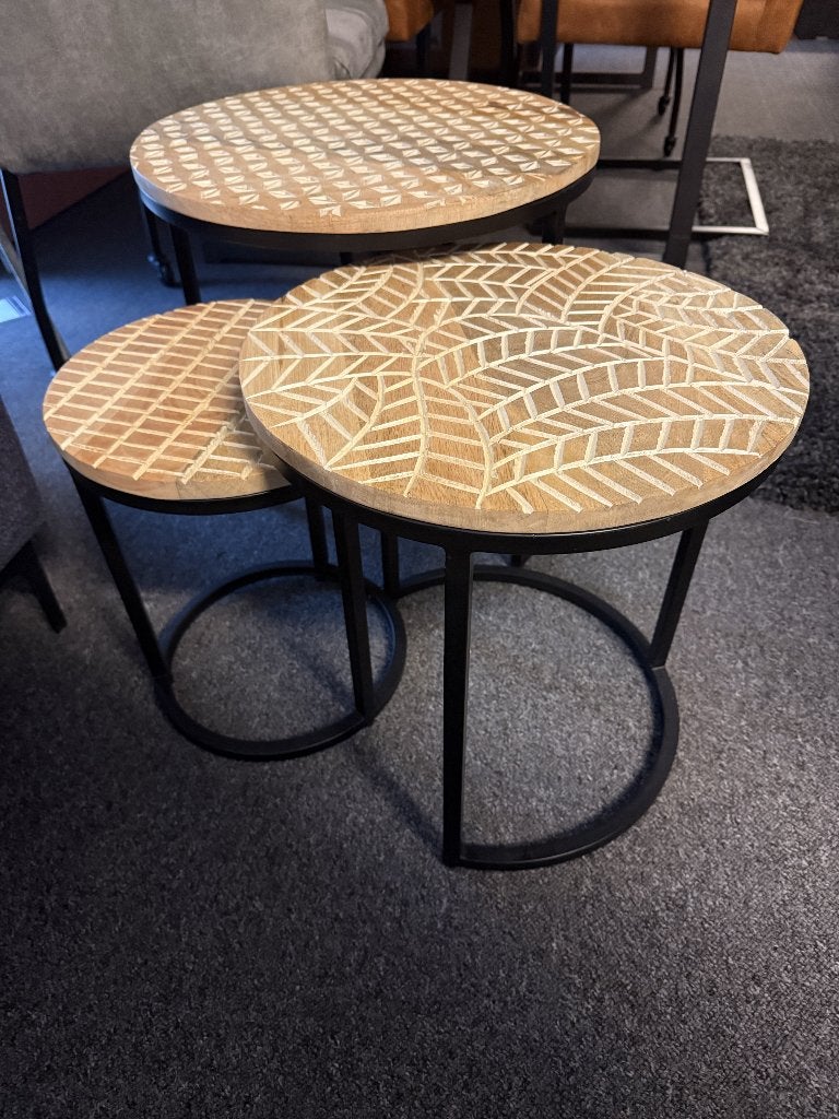 Salontafel set van 3 SHOWROOM UITVERKOOP, 50 tot 100 cm, Rond, Nieuw, Eikenhout