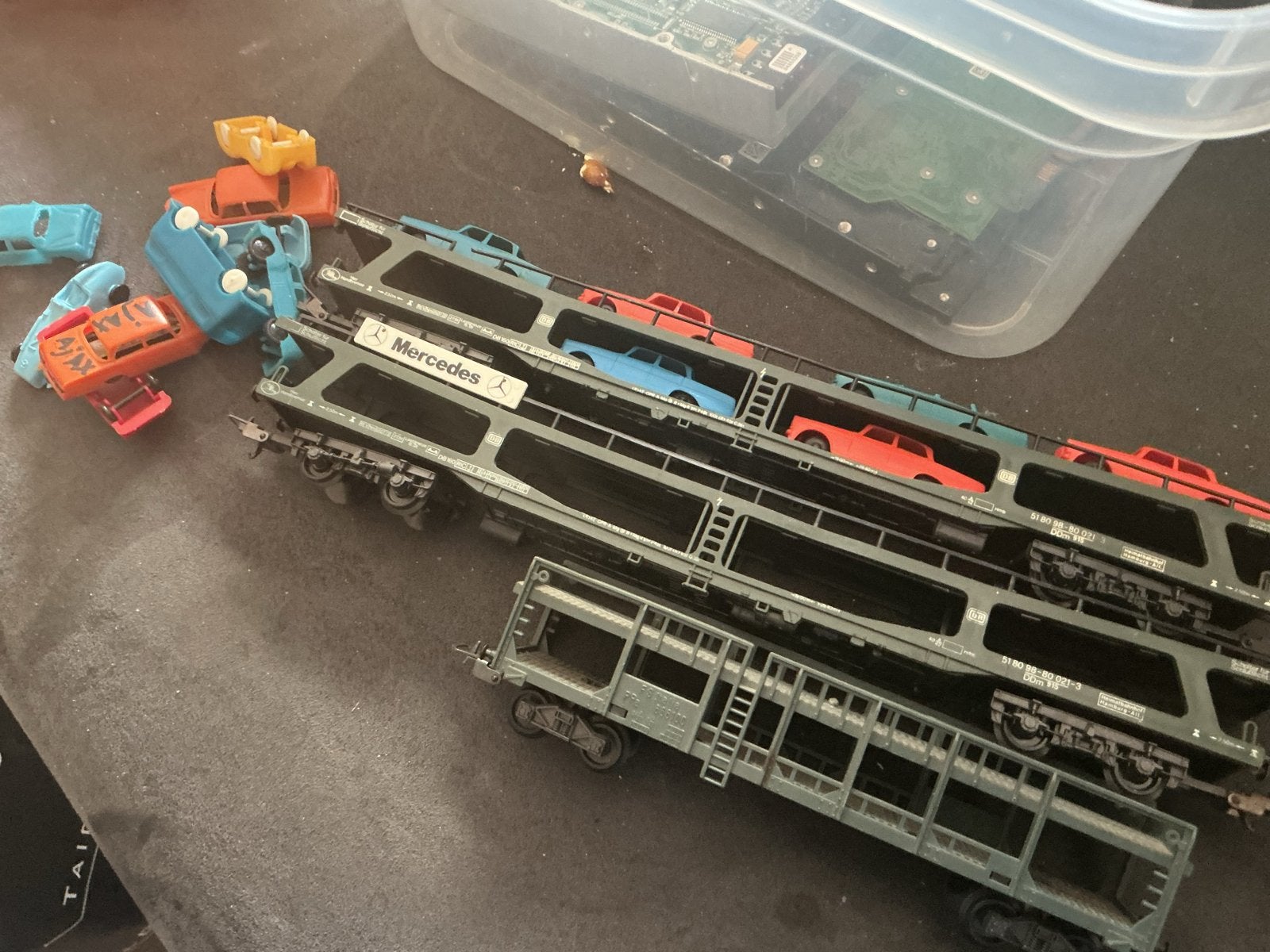 Modelspoorbaan autotransportwagon met auto's, Gebruikt, Gelijkstroom of Wisselstroom, Overige typen, Ophalen