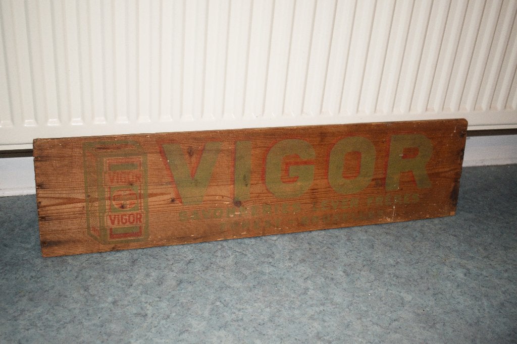 oud Vigor houten zeep reclamebord hout, Ophalen of Verzenden, Gebruikt, Reclamebord