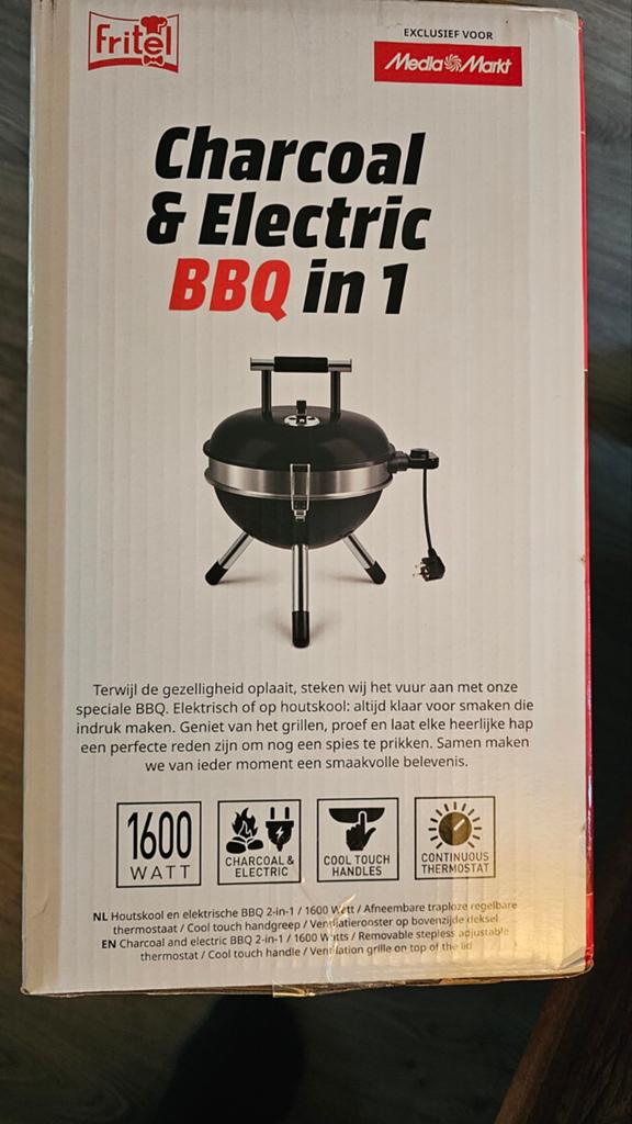 ZWARTE Fritel COMBI-  BBQ - Houtskool en elektrisch, Tuin en Terras, Ophalen, Nieuw, FRITEL