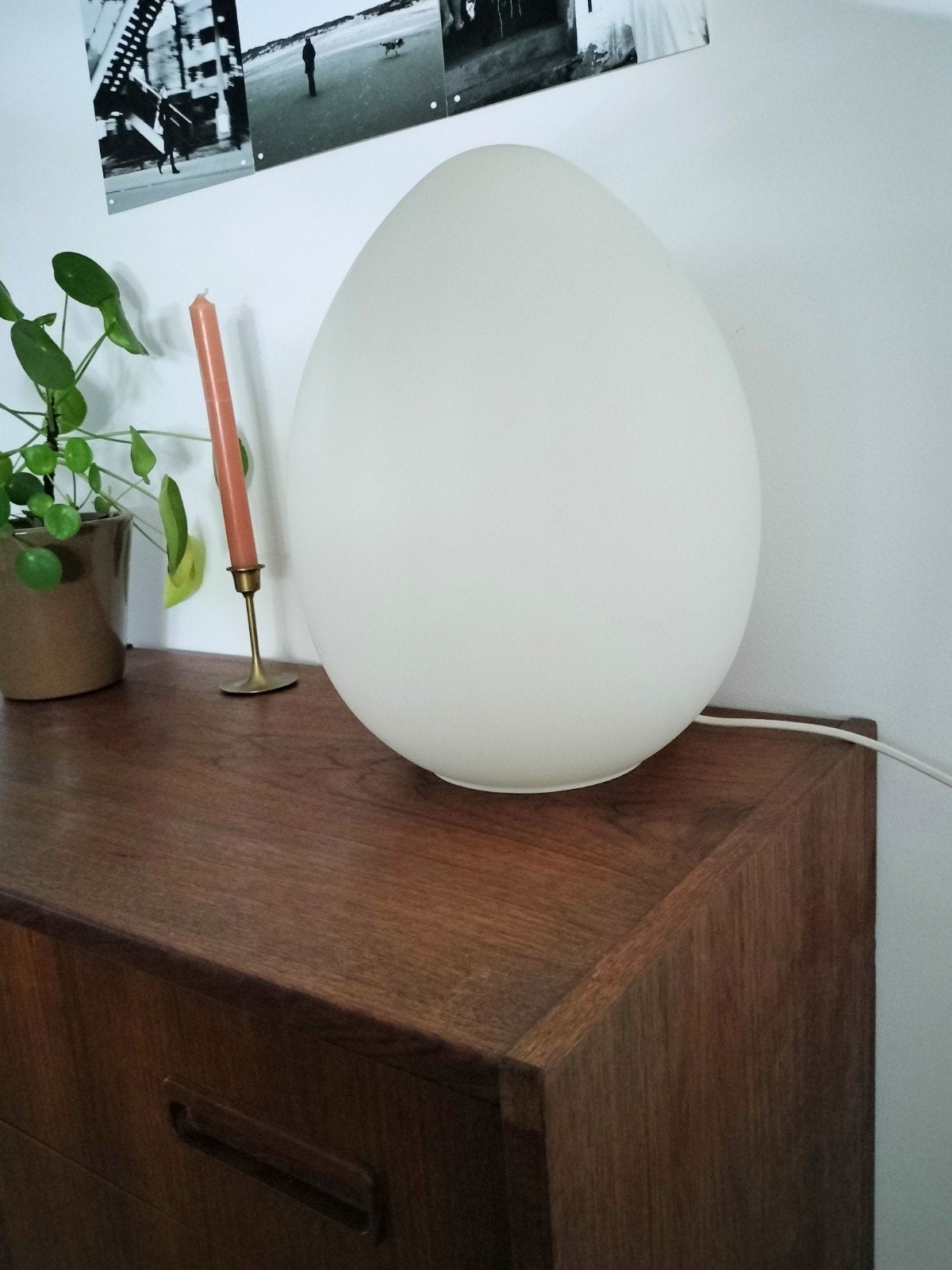 Vintage glazen eivormige tafellamp, vloerlamp Domec, Ophalen, Overige merken, Vintage, .