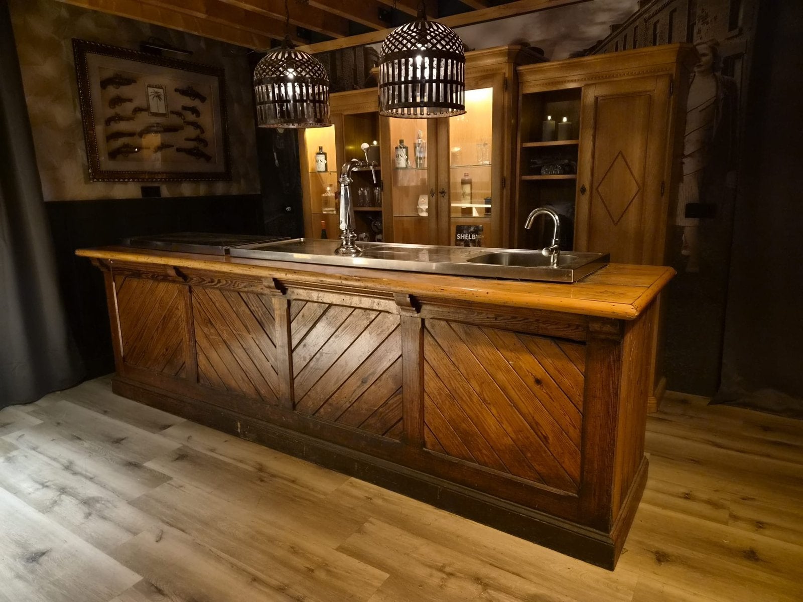 Robuuste houten luifel bar set toog cafe kroeg man cafe, Ophalen of Verzenden, Gebruikt