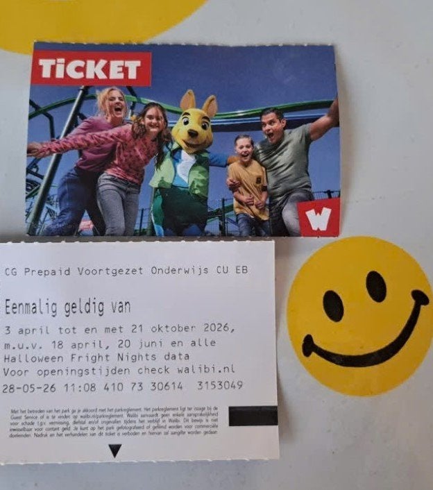 2 tickets voor Walibi - geldig op woe. 21 oktober (per stuk), Twee personen, Ticket of Toegangskaart