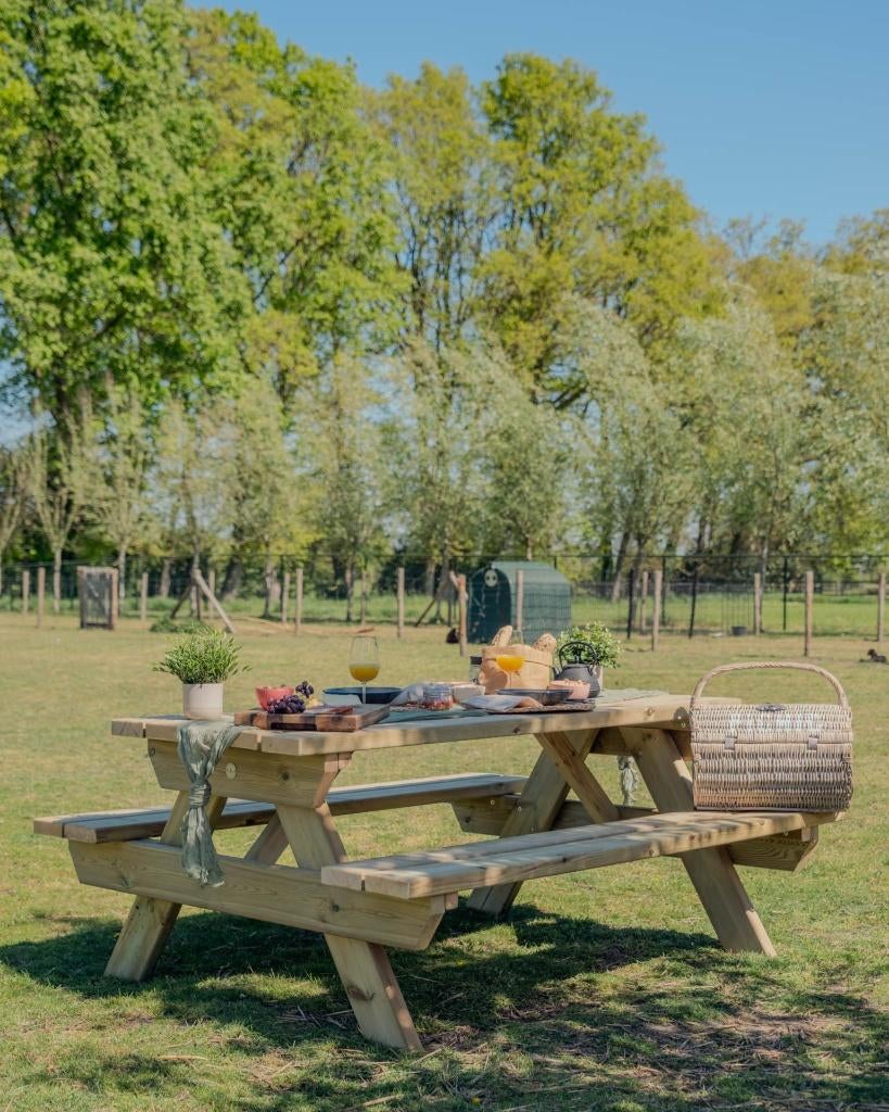 Picknicktafel Grenen, Tuin en Terras, Picknicktafels, Nieuw, Rechthoekig, Hout, Inklapbaar, Ophalen