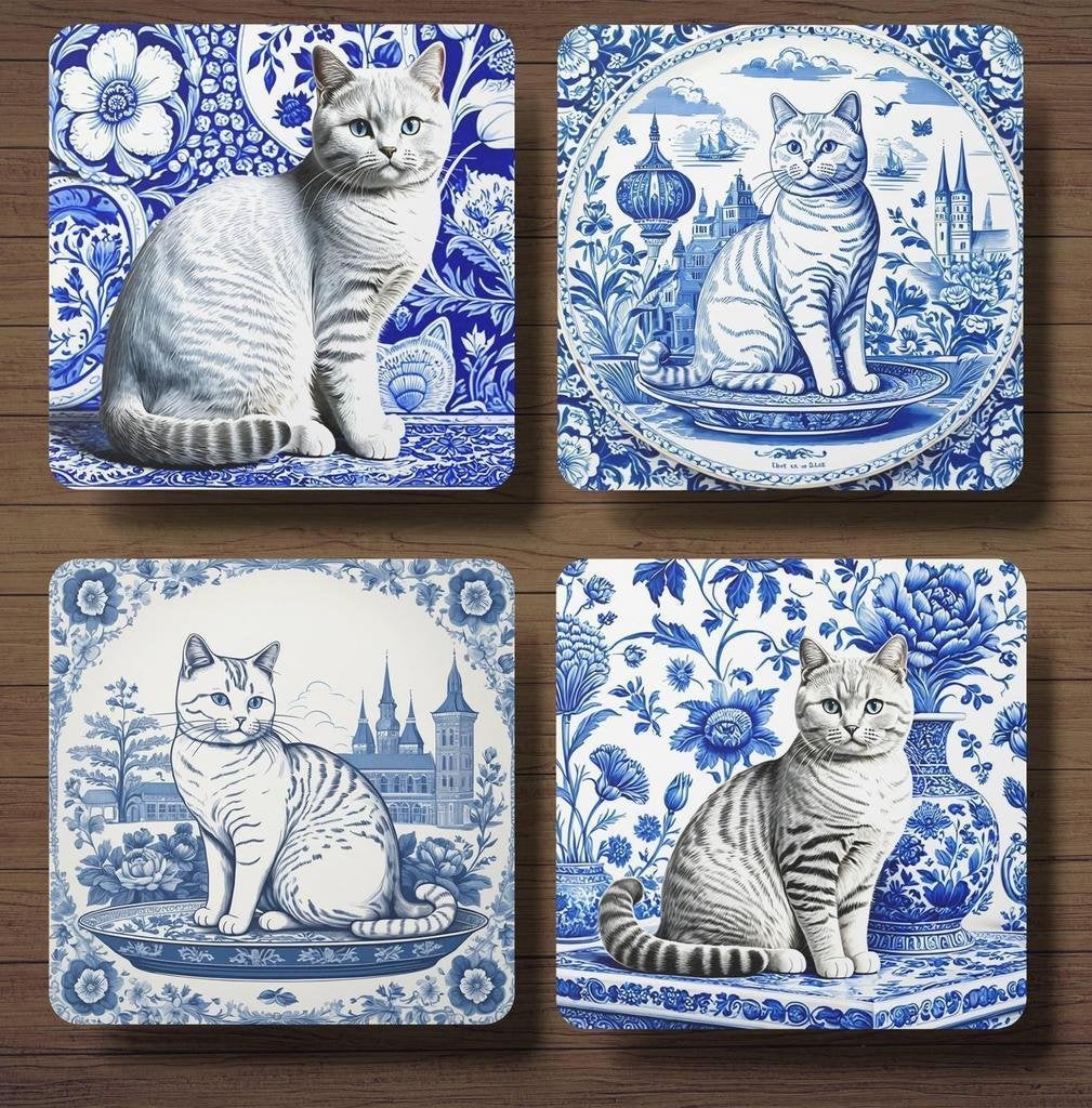 Brits Korthaar Delfts Blauw onderzetters met houder, Ophalen of Verzenden, Nieuw