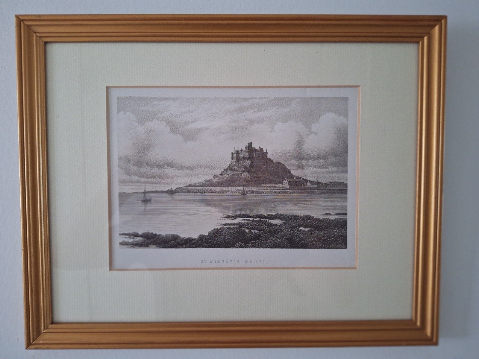 St.Michael's Mount Cornwall Engeland oude gravure of litho, Antiek en Kunst, Kunst | Schilderijen | Klassiek, Ingelijst, Ophalen of Verzenden