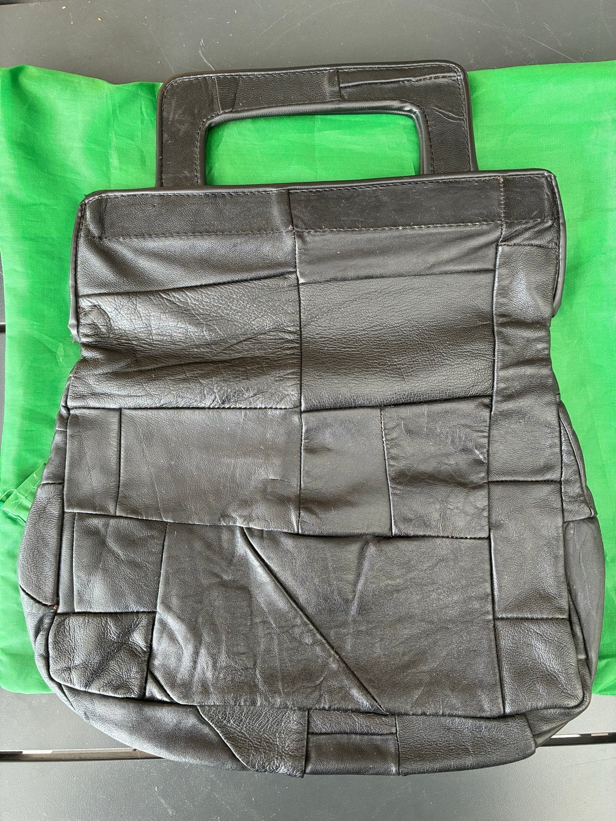 Zwarte leren handtas met patchwork design, Ophalen of Verzenden, Gebruikt, Zwart, Handtas