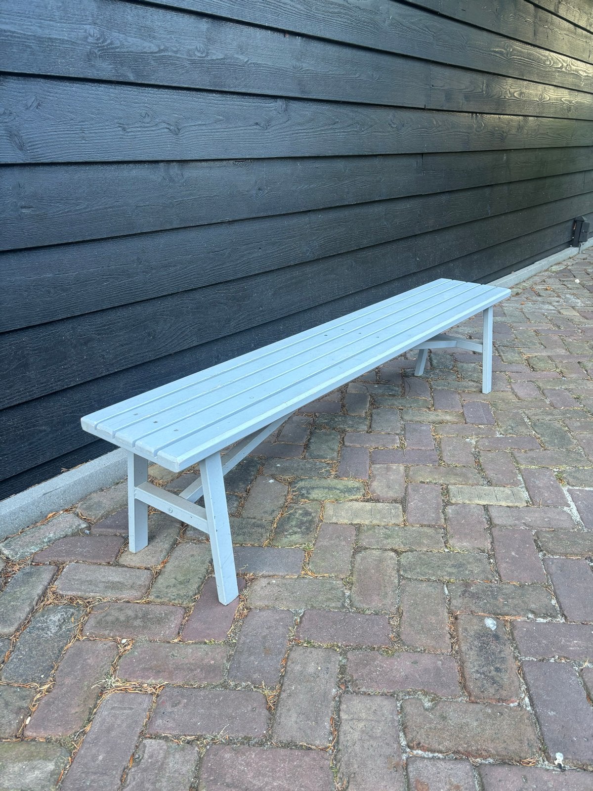 Bankje 150cm breed met grijze stalen poten - Fonq, Ophalen, Gebruikt, Metaal