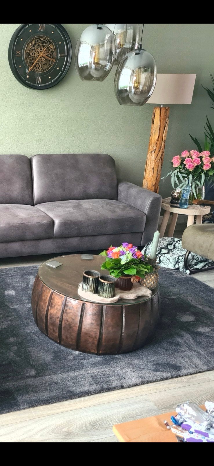 Bronzen salontafel met glazen blad - Zo goed als nieuw, Huis en Inrichting, Tafels | Salontafels, Ophalen, 50 tot 100 cm, Rond