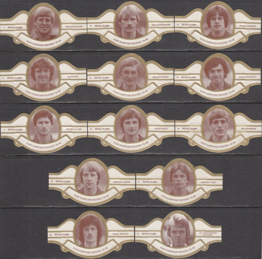Sigarenbanden Ajax Kampioen seizoen '79-'80 Royal Flush 1-13, Verzamelen, Verzenden, Nieuw, Sigarenbandjes