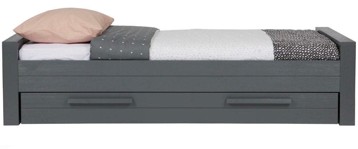 Woood Dennis: 90x200 Bed, Bedlade & Matras - Steel Grey, Ophalen, Gebruikt, 90 cm, Eenpersoons