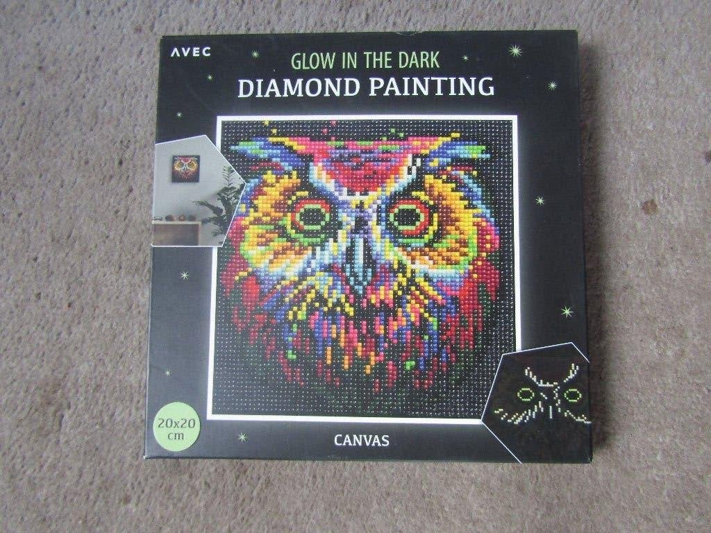 Diamond painting: Uil met Glow in the dark 20x20cm OPHALEN, Ophalen, Dieren, Nieuw, Meerkleurig