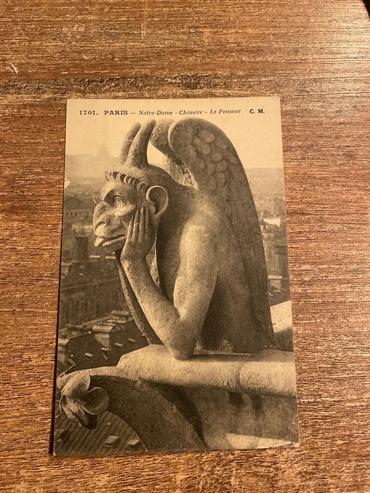 Oude Ansichtkaart Parijs Notre-Dame Chimère Le Penseur, Ophalen of Verzenden, Voor 1920, Ongelopen, Gebouw