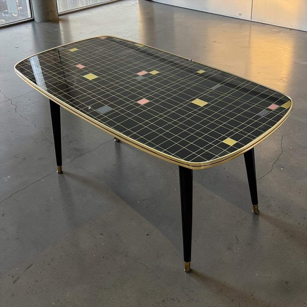 Vintage zwart gouden formica salontafel / coffee table, Antiek en Kunst, Antiek | Meubels | Tafels, Ophalen