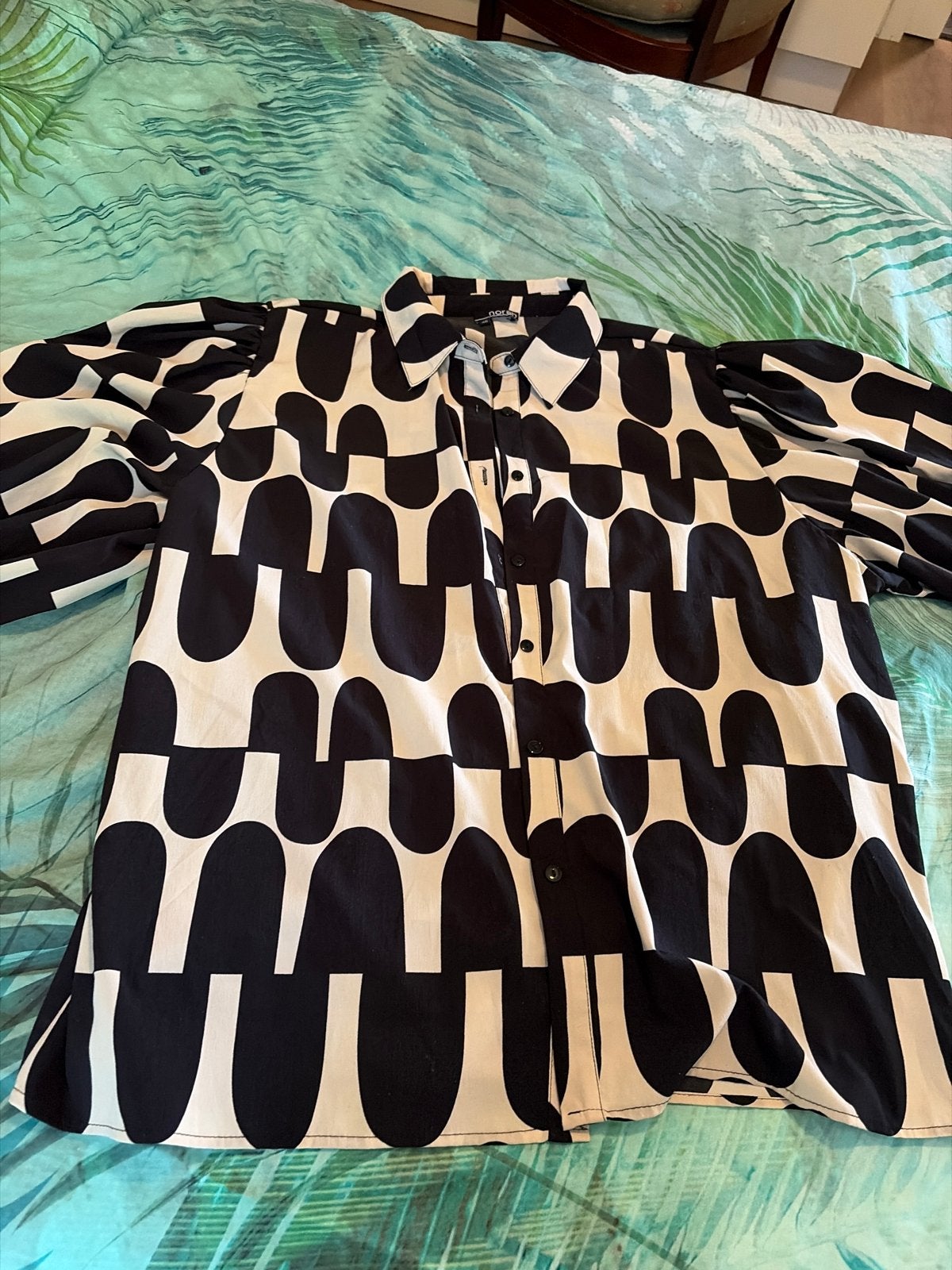 Nora Blouse Zwart-Wit Patroon Maat 48, Kleding | Dames, Ophalen of Verzenden, Gedragen, Maat 46/48 (XL) of groter, Zwart