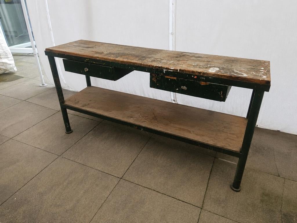 Oude degelijke en zware werkbank, Ophalen, Gebruikt, 120 tot 170 cm