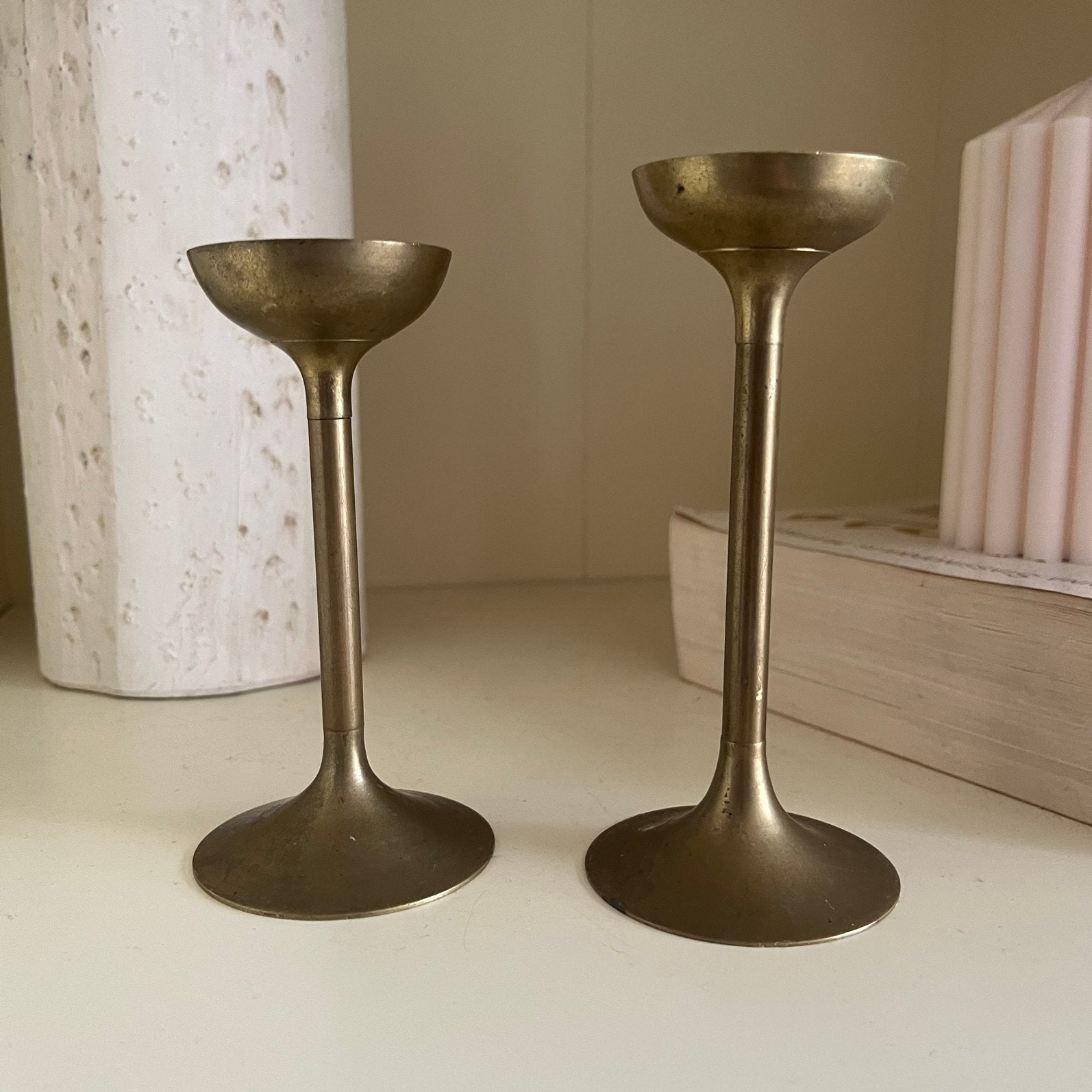 Vintage messing kandelaars – Mid Century stijl, Ophalen of Verzenden, Koper of Brons
