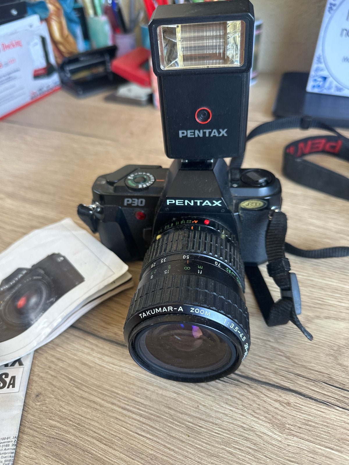 Pentax P30 spiegelreflexcamera met Takumar-A zoomlens en fli, Ophalen of Verzenden, Gebruikt, Spiegelreflex, Pentax