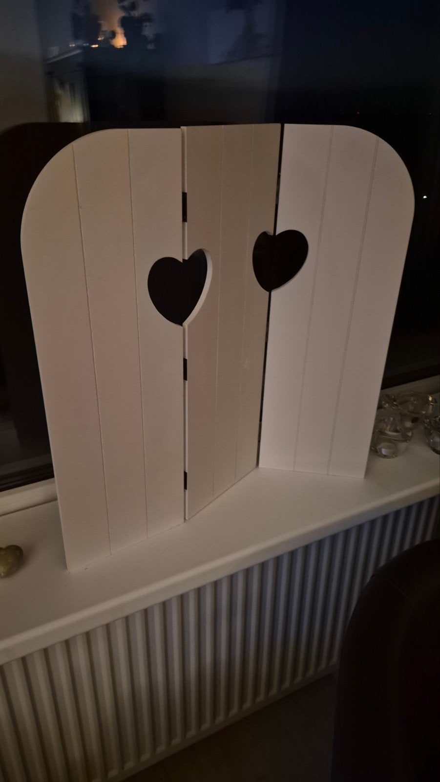 Decoratief scherm met hartjes - Wit - 2 stuks, Ophalen, Hout, Wit, Landelijk