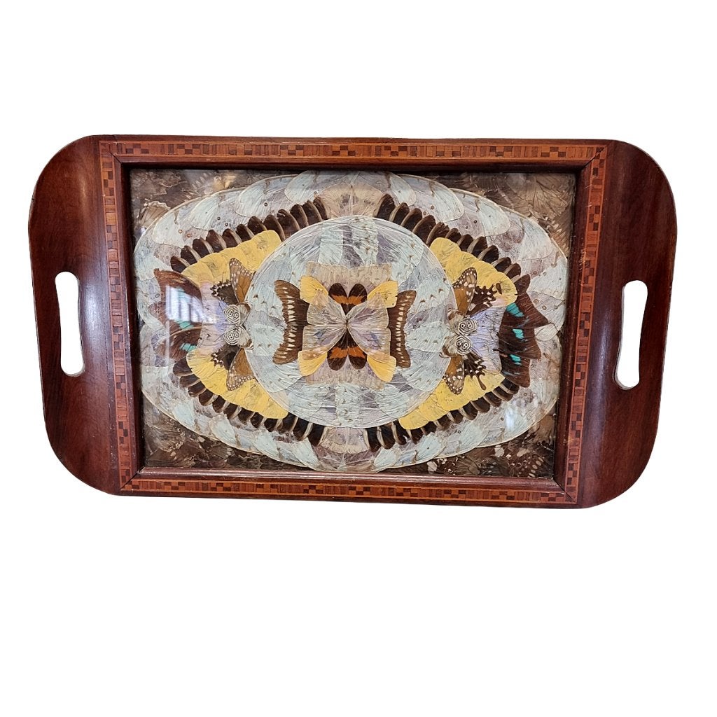 Antiek Art Deco dienblad met echte vlindervleugels, Ophalen of Verzenden