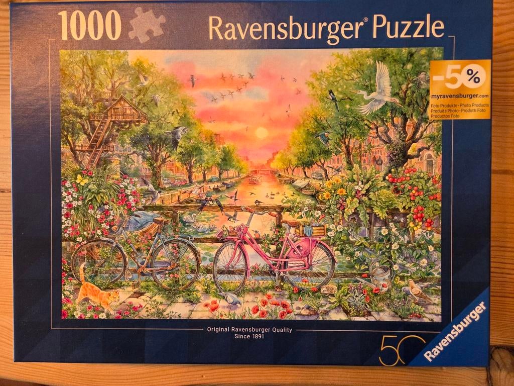 Ravensburger puzzel 1000 st - Dreamy bikes in Amsterdam, Ophalen of Verzenden, 500 t/m 1500 stukjes, Zo goed als nieuw, Legpuzzel