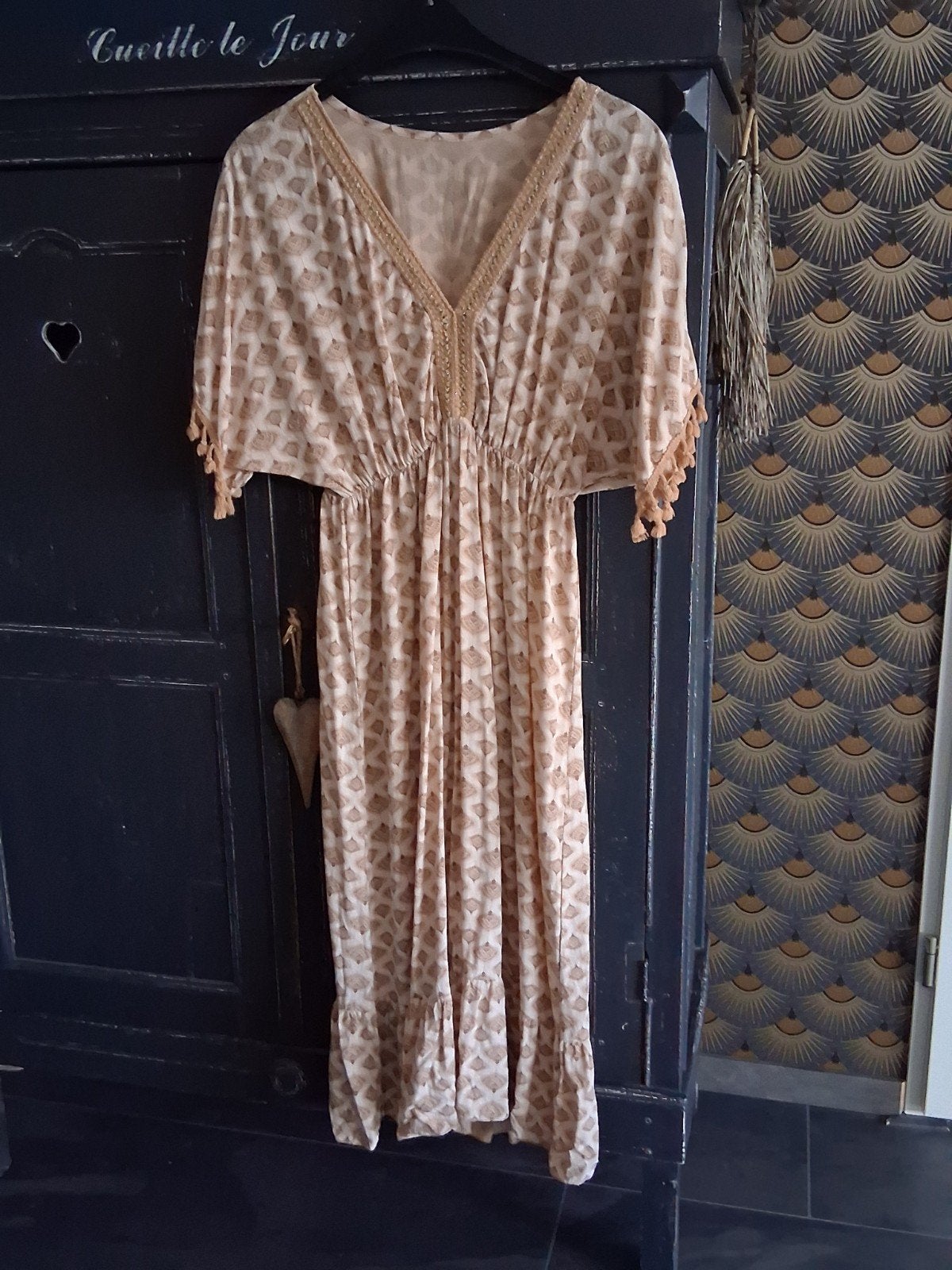 mooie zandkleurige Ibizajurk!, Beige, Maat 46/48 (XL) of groter, Ophalen of Verzenden, Zo goed als nieuw