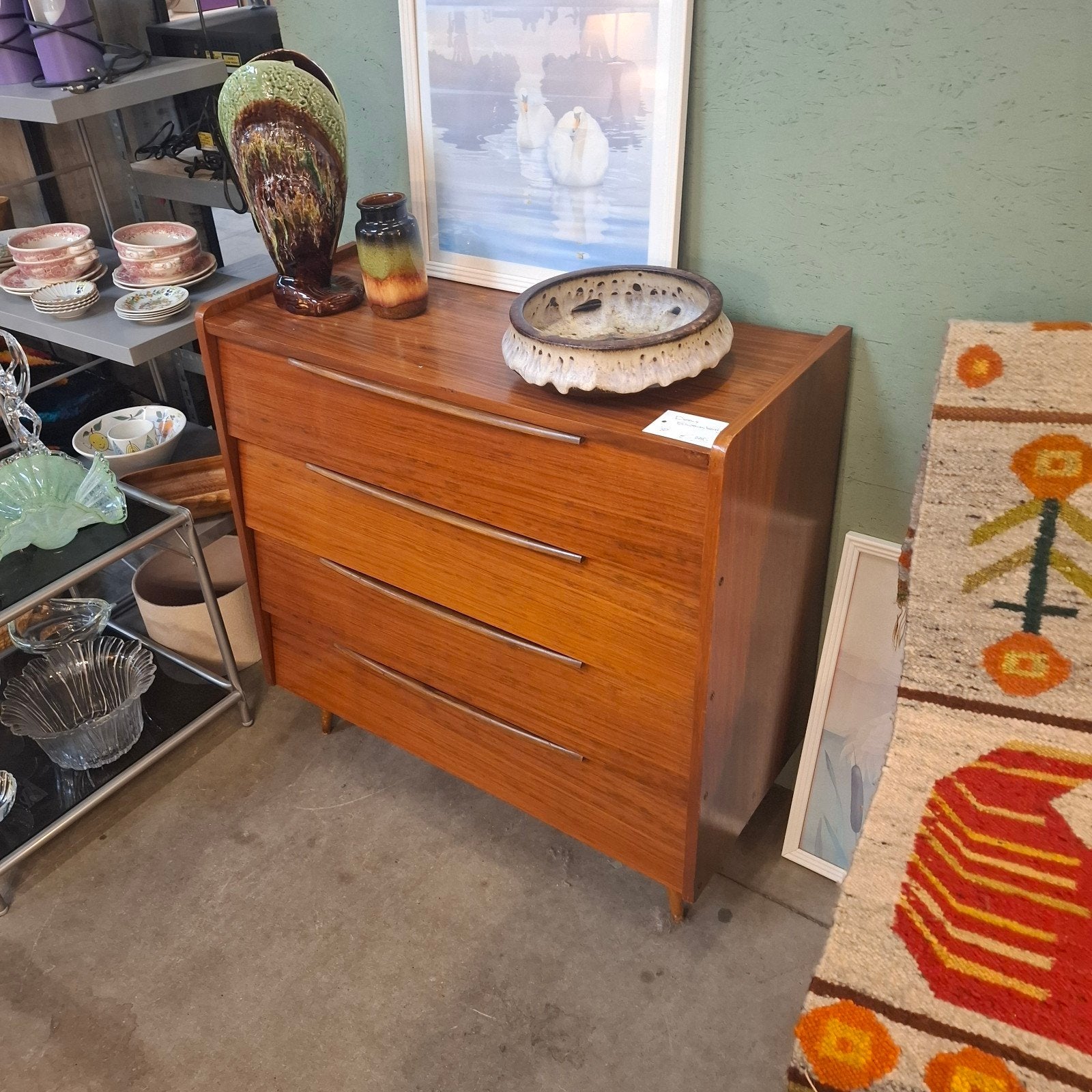 Vintage Teakhouten Schoenenkast met 4 Laden, Ophalen, Gebruikt, Teakhout, 50 tot 100 cm