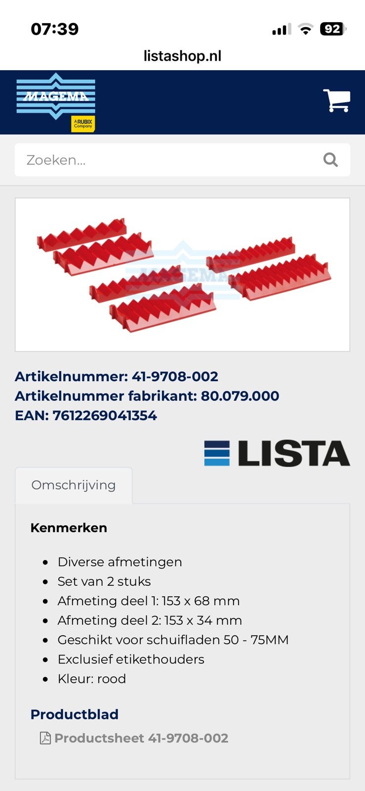 34 st  Lista rillenplaten en 1 grote Lista lade verdeler, Ophalen of Verzenden, Gebruikt, 70 tot 120 cm