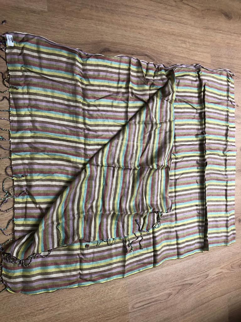 Groen geel blauw gestreepte geweven sjaal, Maat 46/48 (XL) of groter, Ophalen of Verzenden, Zo goed als nieuw, X