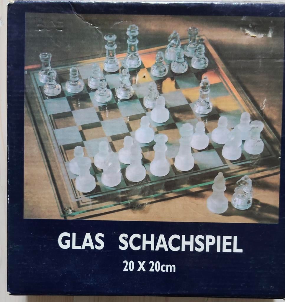 Glazen schaakspel 20x20cm, Ophalen, Nieuw, Schaken