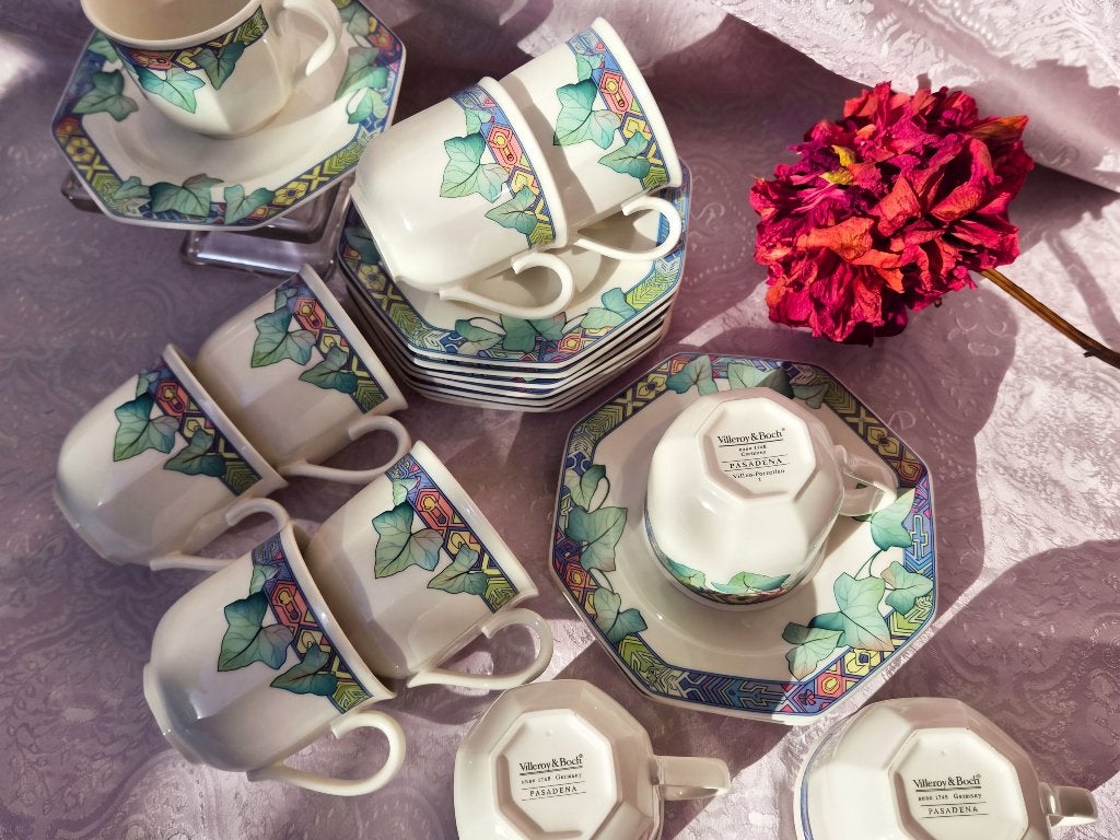 Villeroy & Boch "Pasadena" set 10 koffiekopjes en schotels, Huis en Inrichting, Villeroy & Boch, Ophalen of Verzenden, Zo goed als nieuw