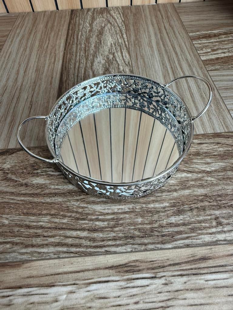 Zilver spiegel glas tray dienblad rond klein, Ophalen of Verzenden, Zo goed als nieuw, Rond