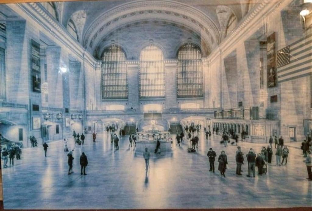 ✅️ Glazen schilderij 90x60 cm Grand Central Station New York, Ophalen, Zo goed als nieuw, 75 tot 100 cm, Schilderij