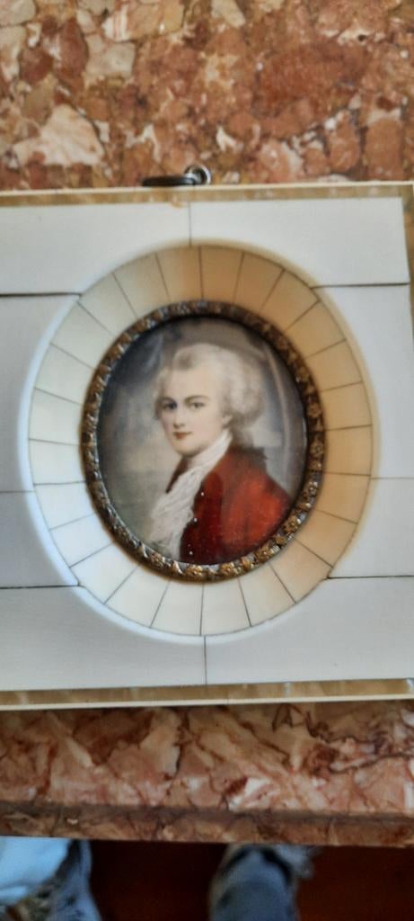 Antiek Miniatuur Portret in Ivoor Frame, Ophalen of Verzenden