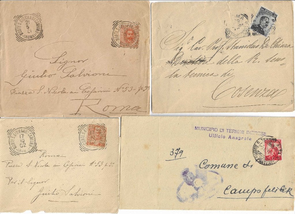 4 heel oude enveloppen Italie met postzegels en stempels, Verzenden, Envelop
