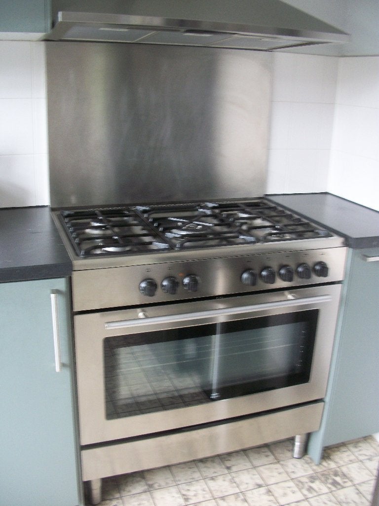 Gasfornuis 5 pitten 90 cm Oven - Afzuigkap - Whirlpool, Witgoed en Apparatuur, Fornuizen, Gebruikt, Vrijstaand, Gas, 5 kookzones of meer
