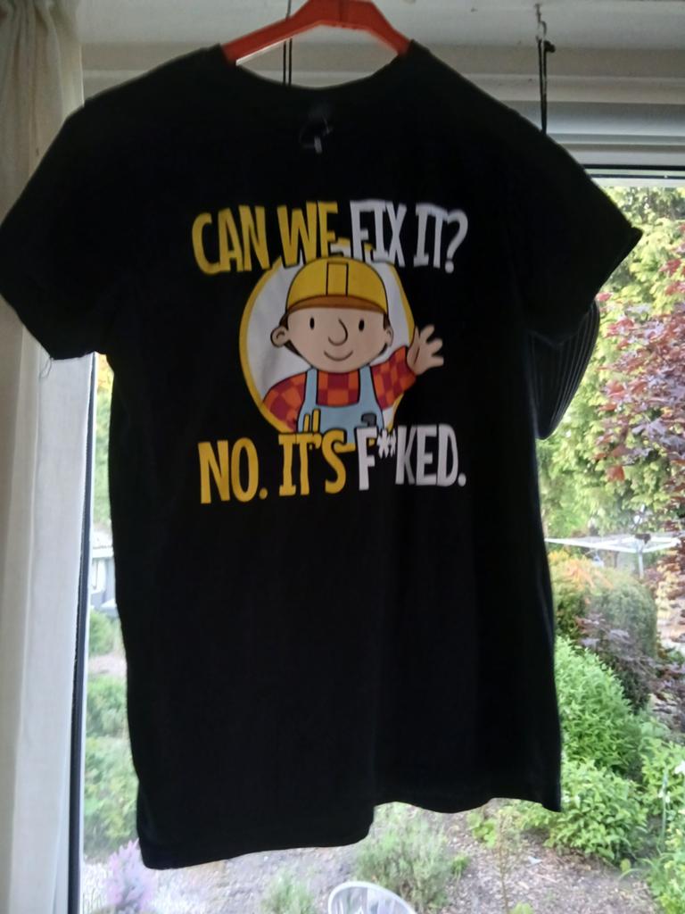 Bob de Bouwer T-shirt "Can we fix it? No. It's f*cked.", Maat 48/50 (M), Zwart, Nieuw, Ophalen of Verzenden