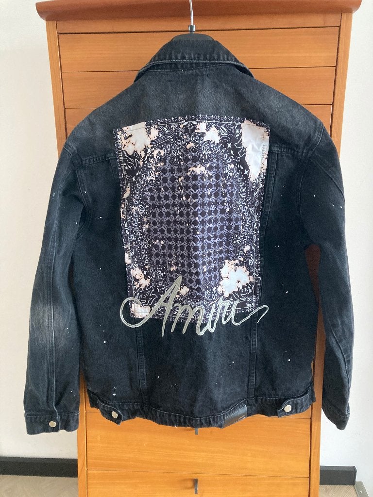Amiri Spijkerjack met bandana-print jeans jas t-shirt broek, Zwart, Maat 56/58 (XL), Ophalen of Verzenden, Zo goed als nieuw