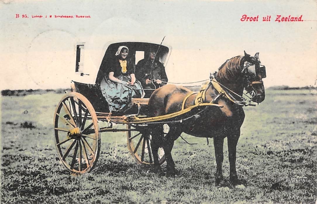 Zeeland - Vrouw in klederdracht in huifkar 1905 Groet uit, Verzamelen, Verzenden, Voor 1920, Gelopen, Zeeland