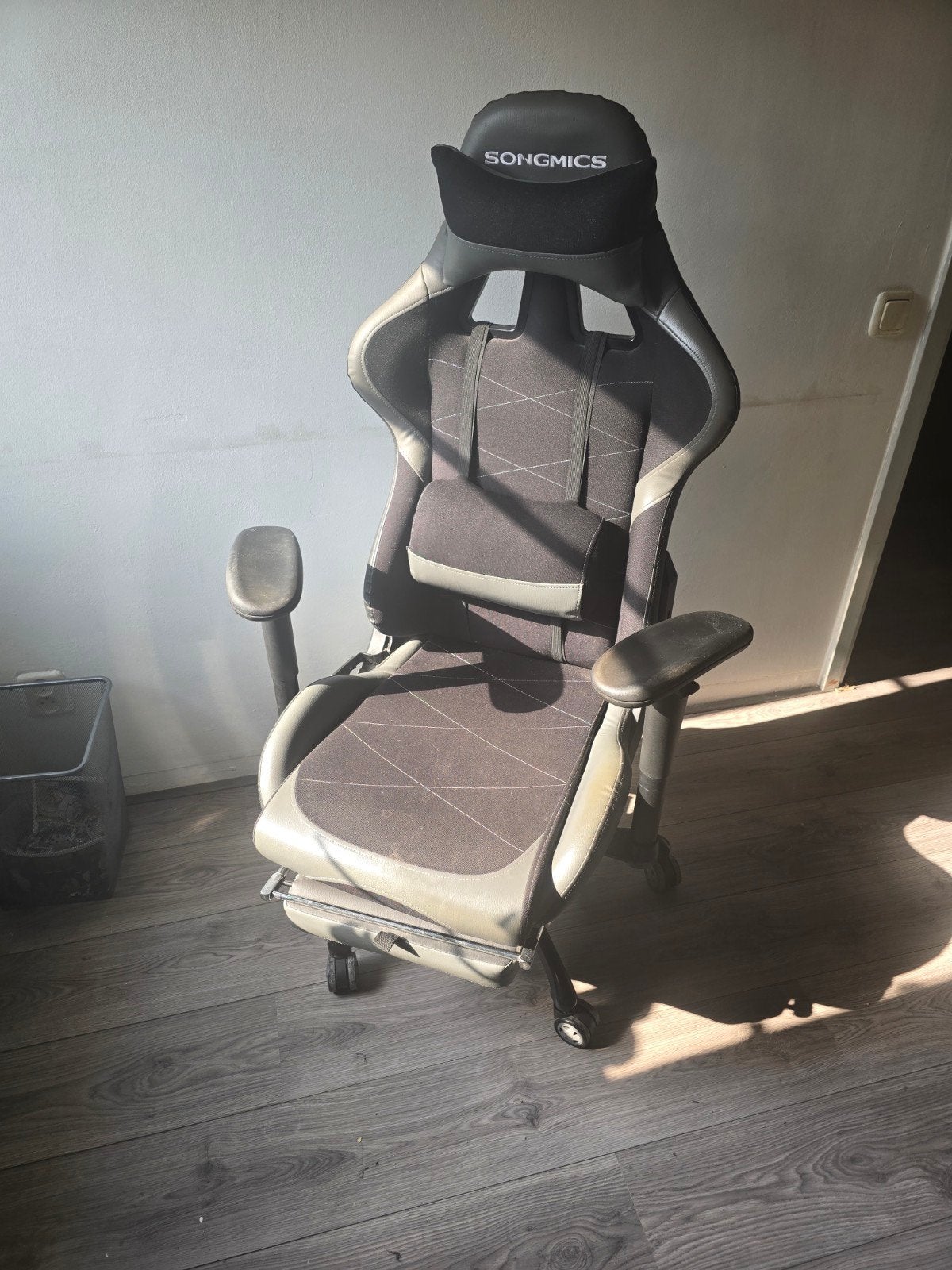 Songmics Gaming Stoel met Voetensteun - Grijs/Zwart, Stof, Gebruikt, Gaming, Ergonomisch, Ophalen of Verzenden