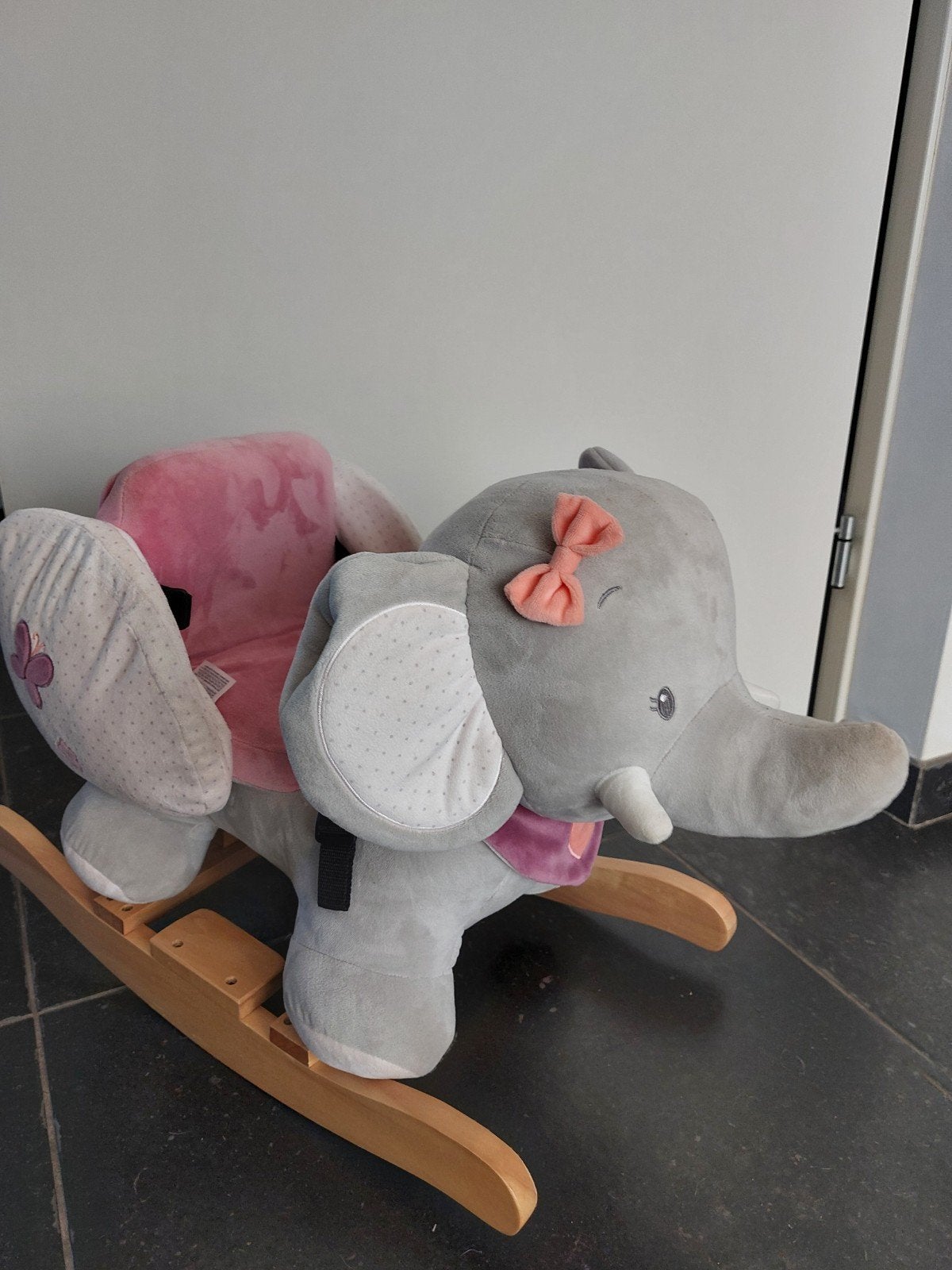 Nattou Schommelolifant Roze met Strikje en Veiligheidstuigje, Ophalen, Zo goed als nieuw, Overige typen