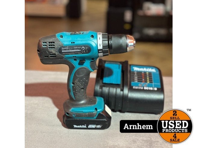 Makita DDF453 18V LXT Accuboormachine Incl.1.5A Accu & Lader, Makita, Zo goed als nieuw, Support@makita.com, Makita Corporation, 3-11-8, Sumiyoshi-cho, 
Anjo, Aichi 446-8502
Japan