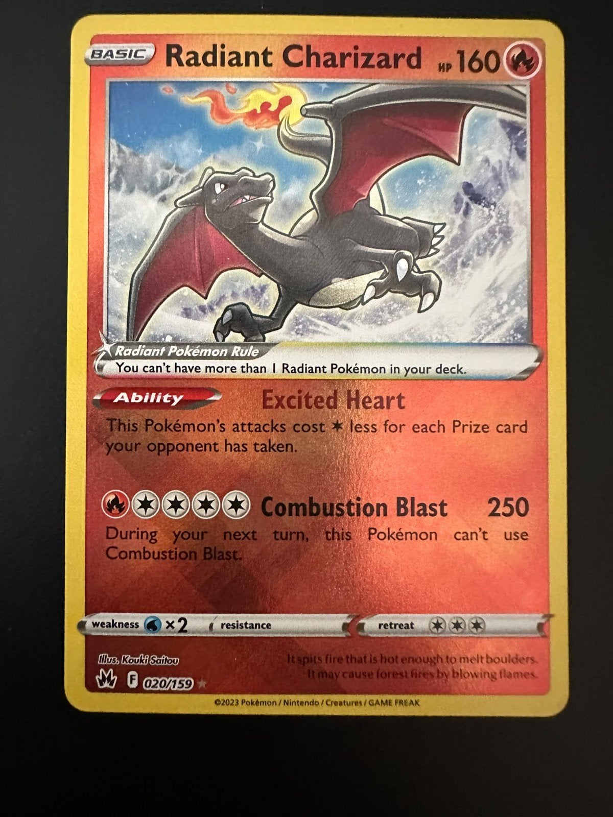 Radiant Charizard 020/159 Pokémon Kaart, Ophalen of Verzenden, Zo goed als nieuw, Losse kaart, Foil