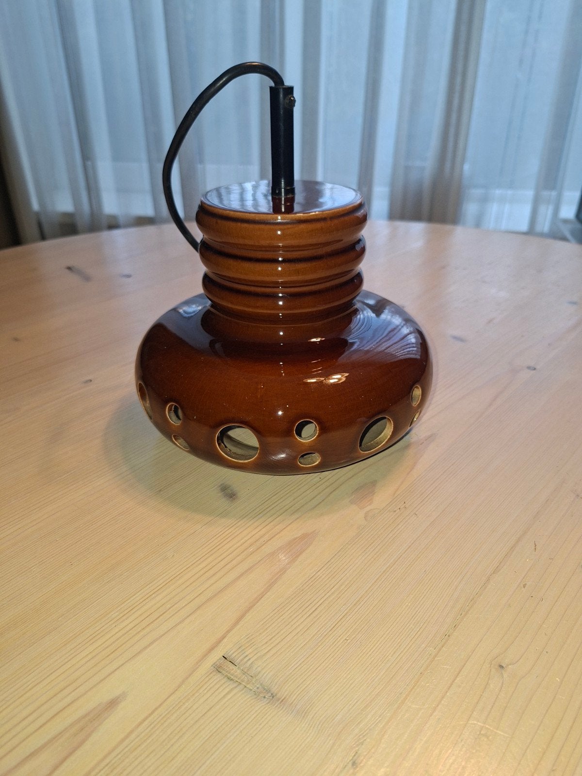 Vintage keramische hanglamp - Bruin met gaatjes, Gebruikt, Keramiek, Overige fittingen, Vintage, Retro