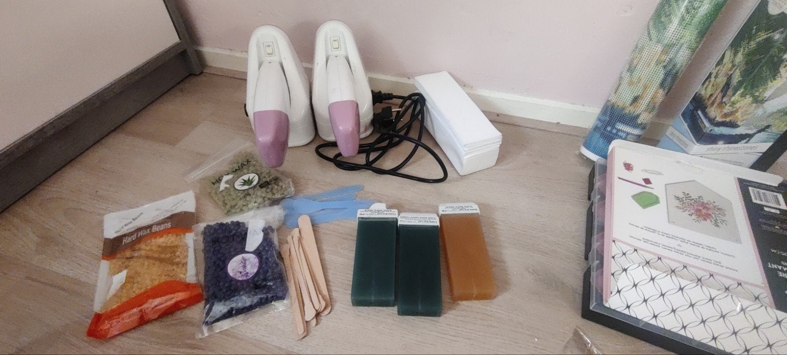 Waxset 2 harsrollerverwarmers, waxbonen, spatels, strips, Ophalen of Verzenden, Gebruikt, Overige typen