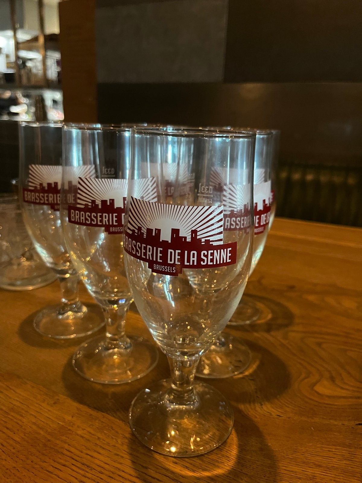6 Brasserie de la Senne bierglazen, Ophalen of Verzenden, Zo goed als nieuw, Glas of Glazen, Overige merken
