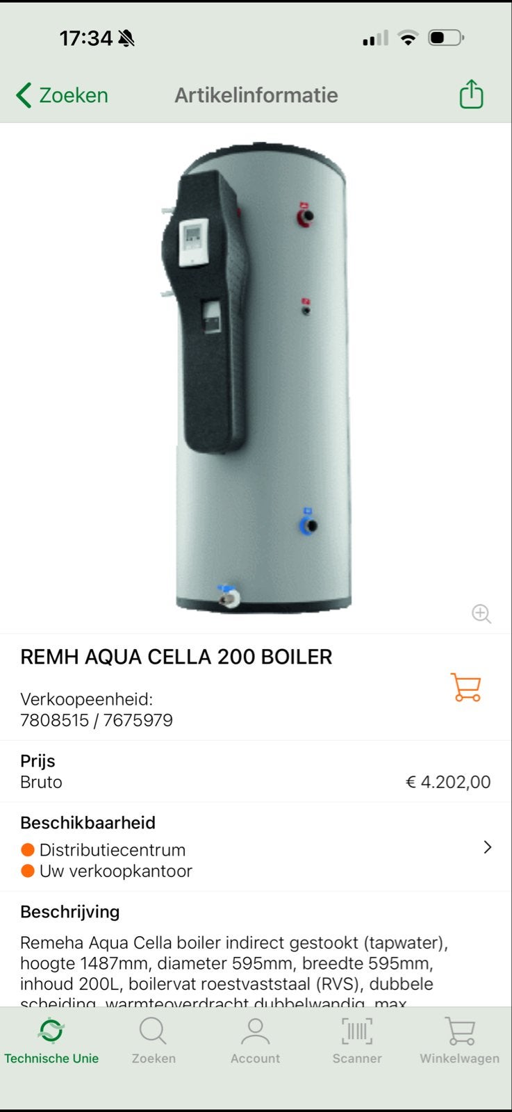Remeha Aqua Cella 200 Boiler - Indirect Gestookt, 100 liter of meer, Ophalen, Nieuw, Boiler